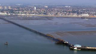 Ariel photo of Southend Pier after a fire in 2005.