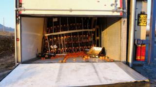 The overturned lorry