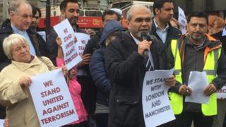 Man from the Muslim Council of Scotland speaks to crowd at anti-terror rally