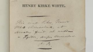 Patrick Bronte's inscription inside The Remains of Henry Kirke White by Robert Southey