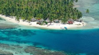 加勒比地区圣布拉斯(San Blas)的棕榈树和海岛。