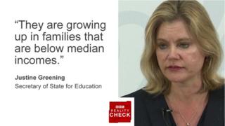 Justine Greening saying: They are growing up in families that are below median incomes