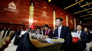 Chinese delegates attend the Interpol General Assembly in Beijing, China (27 September 2017)
