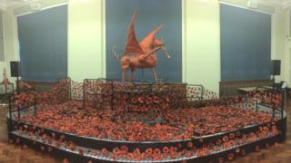 Poppies on display at the Pierhead in Cardiff Bay