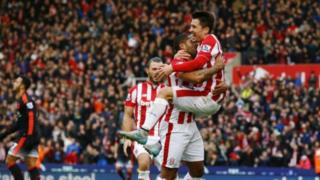 'Yan wasan Stoke City na murnar cin kwallo