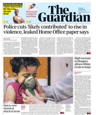Guardian front page - 09/04/18