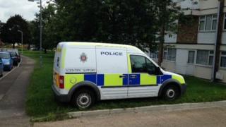 Police van in Bramwoods Road