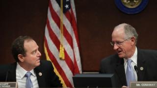 House Intelligence Committee ranking member Rep. Adam Schiff (D-CA) (L) and Rep. Mike Conaway (R-TX),