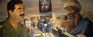 addam Hussein in a mural