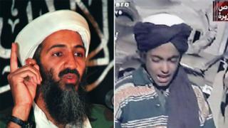 在右邊這段2001年的錄像畫面中,哈姆扎還是個少年。左為本拉登資料照片。