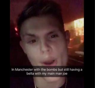 'In Manchester with the bombs but still having a belta with my main man joe'