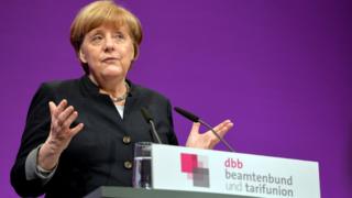 Angela Merkel talking in Cologne on 9 January