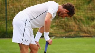 Andy Murrary warming up at Wimbledon