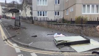Destroyed bus stop