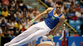 Petrix Steven Aguiar Barbosa of Brazil competes on the Pommel Horse during day two of the Gymnastics World Challenge Cup Brazil 2015 at Ibirapuera Gymnasium on May 3, 2015 in Sao Paulo, Brazil.