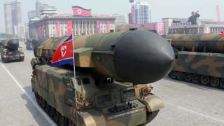Misiles balísticos en un desfile militar este 15 de abril en Pyongyang