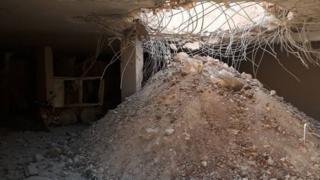 Damage from attack on Al Maghara cave hospital in Kafr Zita, 1 February