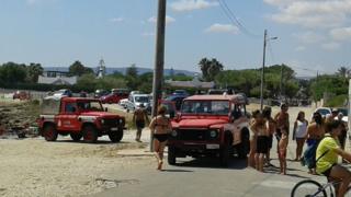 Emergency vehicles at the scene of rescue