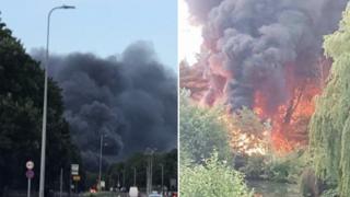 Plumes of black smoke in Stevenage.
