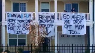 Sigma Nu fraternity members at Old Dominion University hung these signs outside their off-campus home