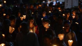 Catholic faithful participate in a procession in San Salvador, 15 Nov 15
