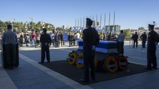 Coffin of Shimon Peres during memorial ceremony at the Knesset in Jerusalem, 29 September 2016