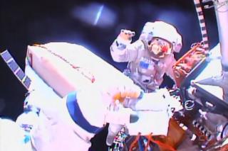 Sergey Volkov waves to the camera