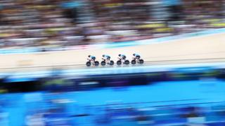 Canada compete in the men's 4000m team pursuit qualifying during the track cycling