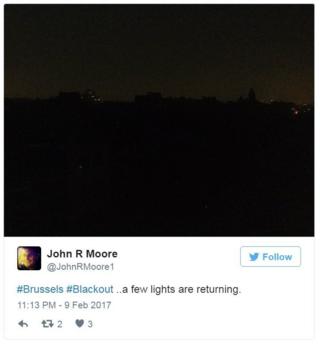 Tweet: Brussels blackout: Few lights returning