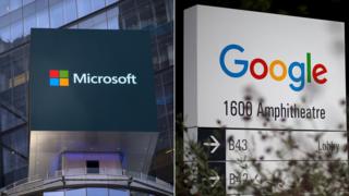 Composite image shows exteriors of Microsoft and Google offices - October 2015
