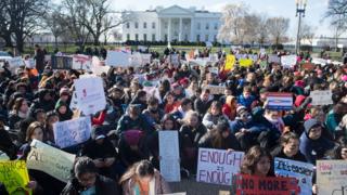 Students gather outside the White House as they join thousands across the country protesting gun violence during National School Walkout. 14 March 2018
