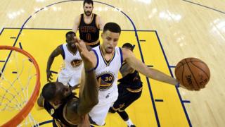 Stephen Curry is blocked