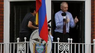 Wikileaks founder Julian Assange on the balcony of the Ecuadorean embassy in London (file photo - August 2012)