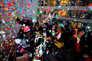 Revellers in Times Square