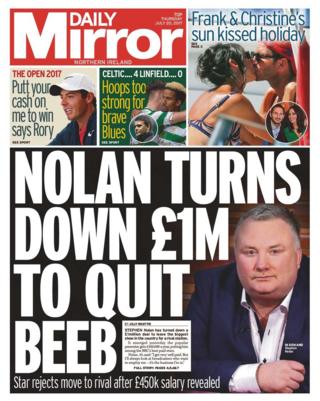 The front page of Thursday's Daily Mirror