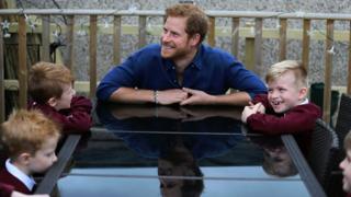Prince Harry during a visit to Oliver Rooney"s home in Bramley