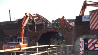 Demolition work in progress on bridge at Royal Wootton Bassett