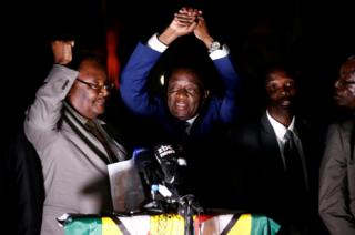 Zimbabwe's former Vice-President Emmerson Mnangagwa addresses supporters in Harare, Zimbabwe