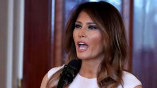 US First Lady Melania Trump speaks at a luncheon for governors' spouses