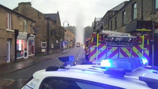 Burst water main in Slaithwaite