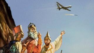 The Three Wise Men point to a drone
