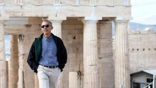 Obama en la Acrópolis de Atenas