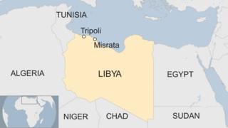 Map of Libya showing location of Misrata and Tripoli
