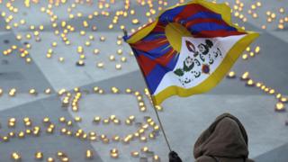 Free Tibet demonstrator in Stockholm, 2008 file pic