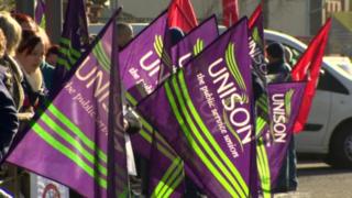 Unison flags at a protest