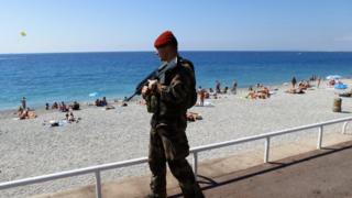 French soldier on patrol in Nice, 18 July