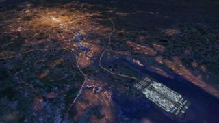 Computer generated image of a Thames Estuary airport