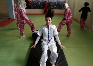 Students of the Shaolin Wushu club, practices in Kabul, Afghanistan.