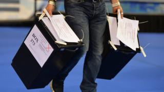 Ballot papers are counted during the UK Parliamentary Elections at the Emirates Arena on June 8, 2017 in Glasgow, Scotland