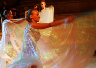 Russian dancers perform for an audience at El Ain El Sokhna Resorts in Suez, east of Cairo, Egypt May 7, 2018.